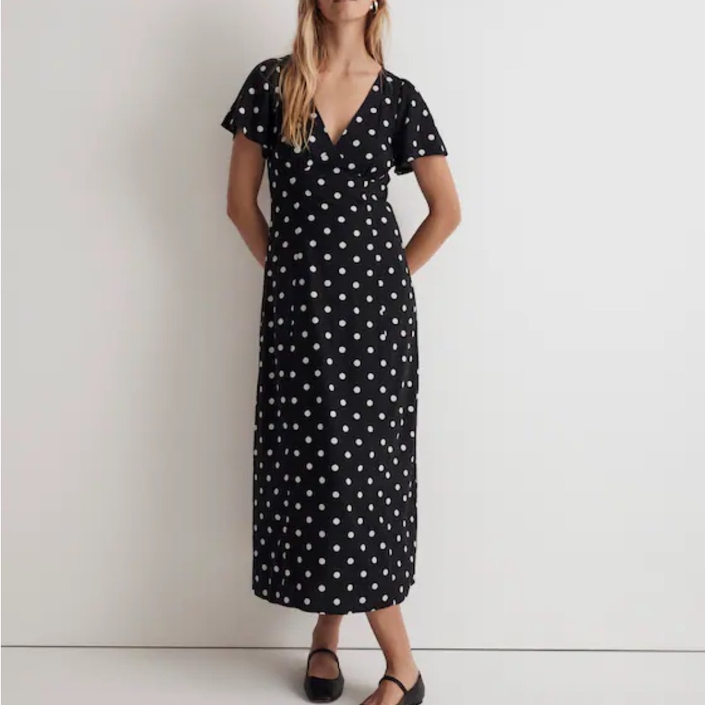 Madewell flutter sleeve v neck midi dress size size 4